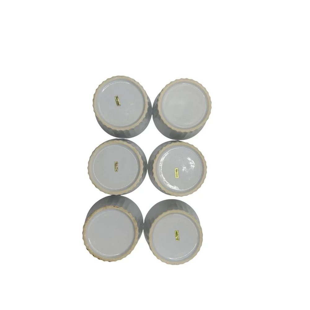 Set of 6 White Ceramic Ramekins Fluted Souffle Dishes 3.5